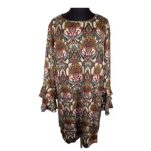 Tacera Medallion Print Long Flared Sleeve Knee Length Dress Plus sSze 3X